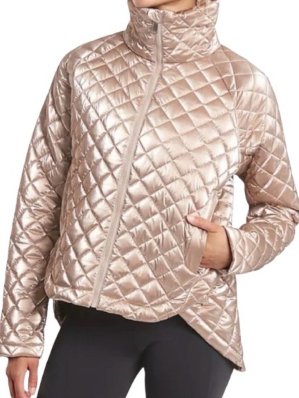 Athleta Metallic Champagne Gold Whisper Featherless Quilted Puffer Jacket Size S